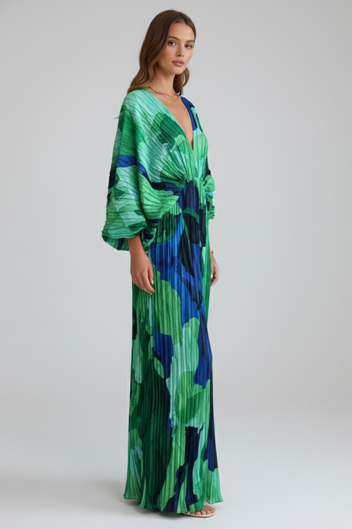 Claudia | Vestido Maxi Plisado Mujer Estampado Floral