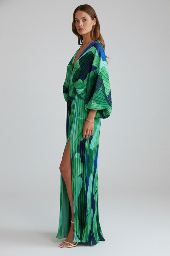 Claudia | Vestido Maxi Plisado Mujer Estampado Floral