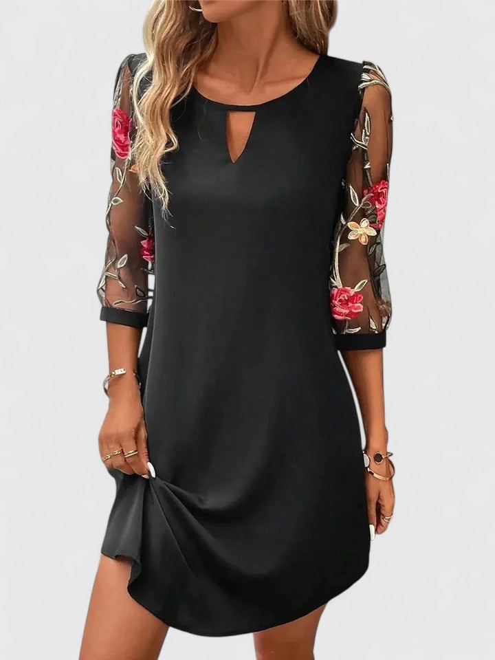 Claudia | Vestido Mujer Mini Manga Encaje Bordado