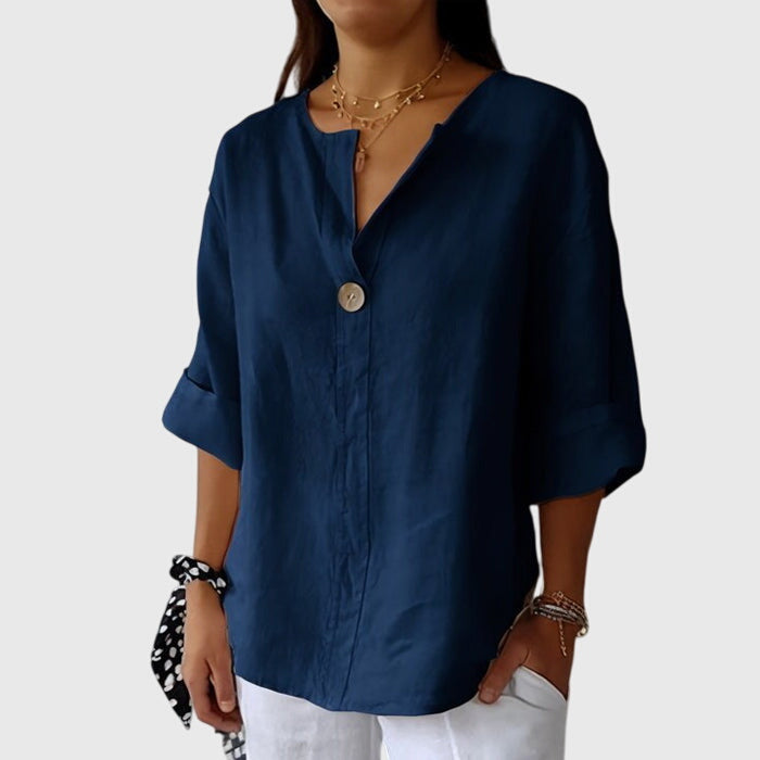 Cristina | Blusa Lino Manga Larga Cuello V