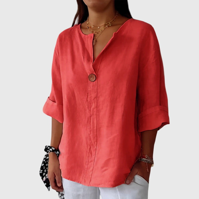 Cristina | Blusa Lino Manga Larga Cuello V