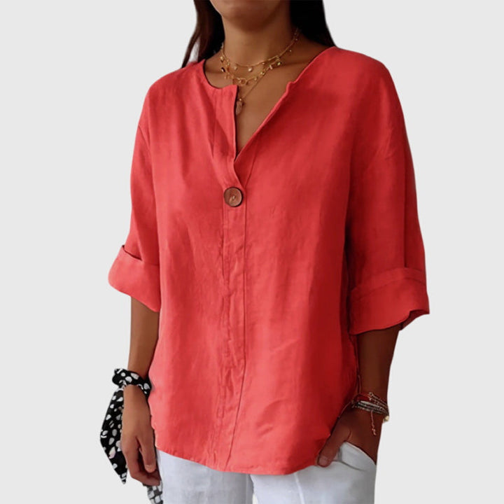 Cristina | Blusa Lino Manga Larga Cuello V
