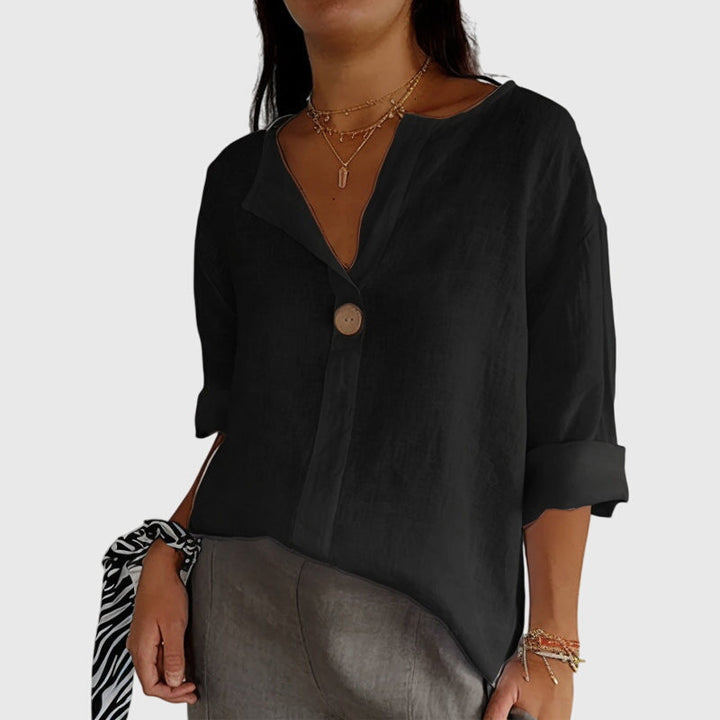 Cristina | Blusa Lino Manga Larga Cuello V