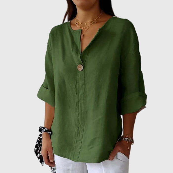 Cristina | Blusa Lino Manga Larga Cuello V