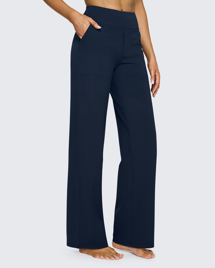 Cristina | Pantalones Mujer Tiro Alto Pierna Ancha con Bolsillos