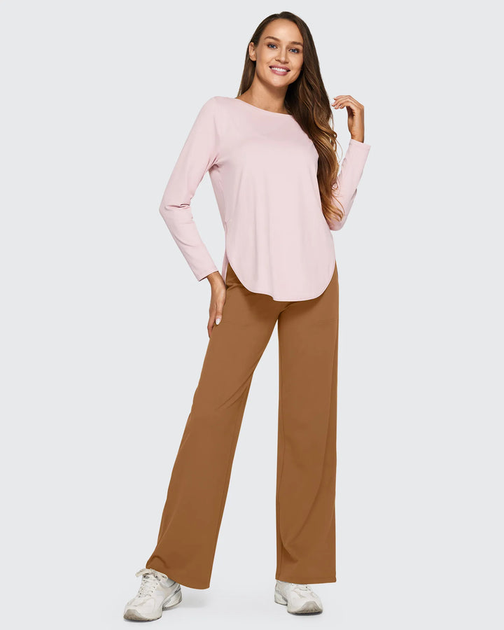 Cristina | Pantalones Mujer Tiro Alto Pierna Ancha con Bolsillos