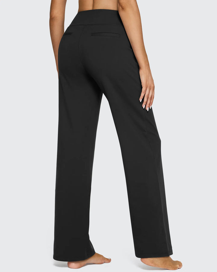 Cristina | Pantalones Mujer Tiro Alto Pierna Ancha con Bolsillos