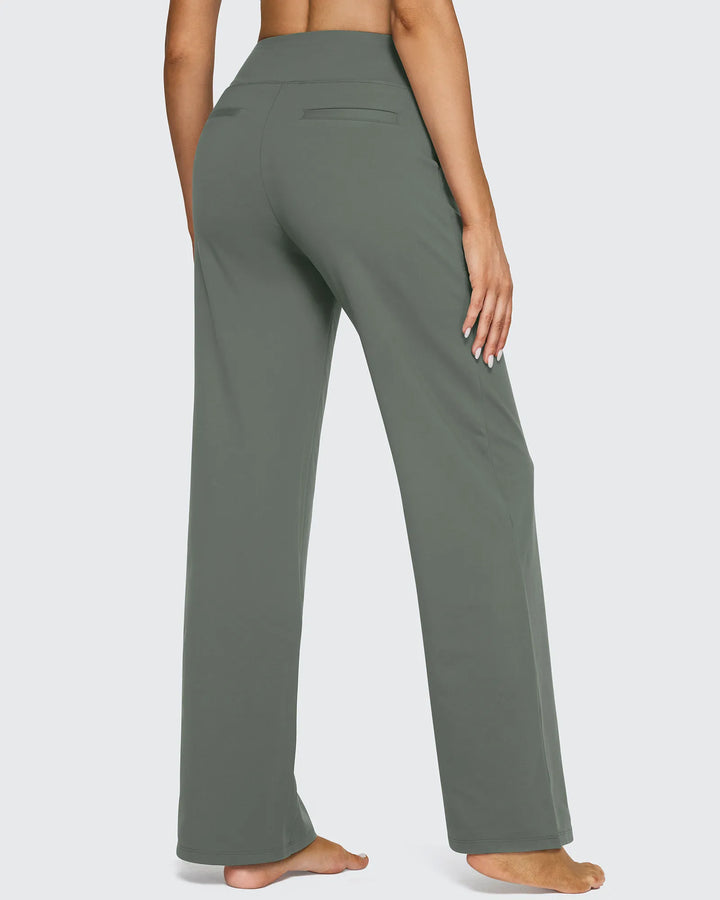 Cristina | Pantalones Mujer Tiro Alto Pierna Ancha con Bolsillos
