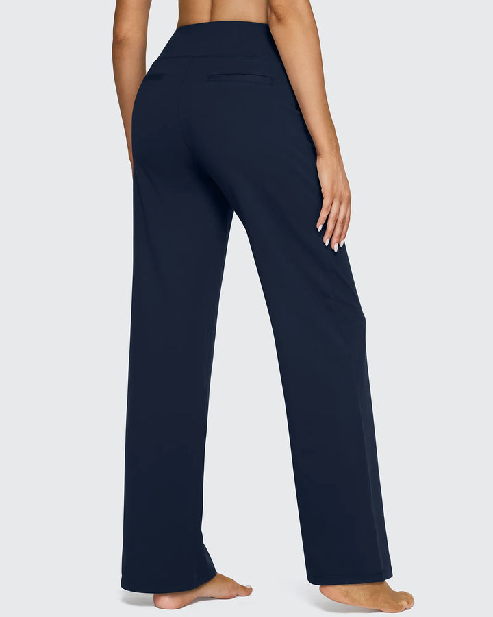 Cristina | Pantalones Mujer Tiro Alto Pierna Ancha con Bolsillos
