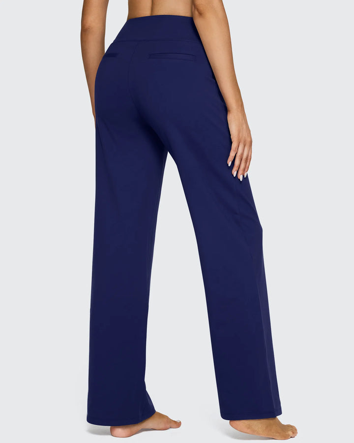 Cristina | Pantalones Mujer Tiro Alto Pierna Ancha con Bolsillos