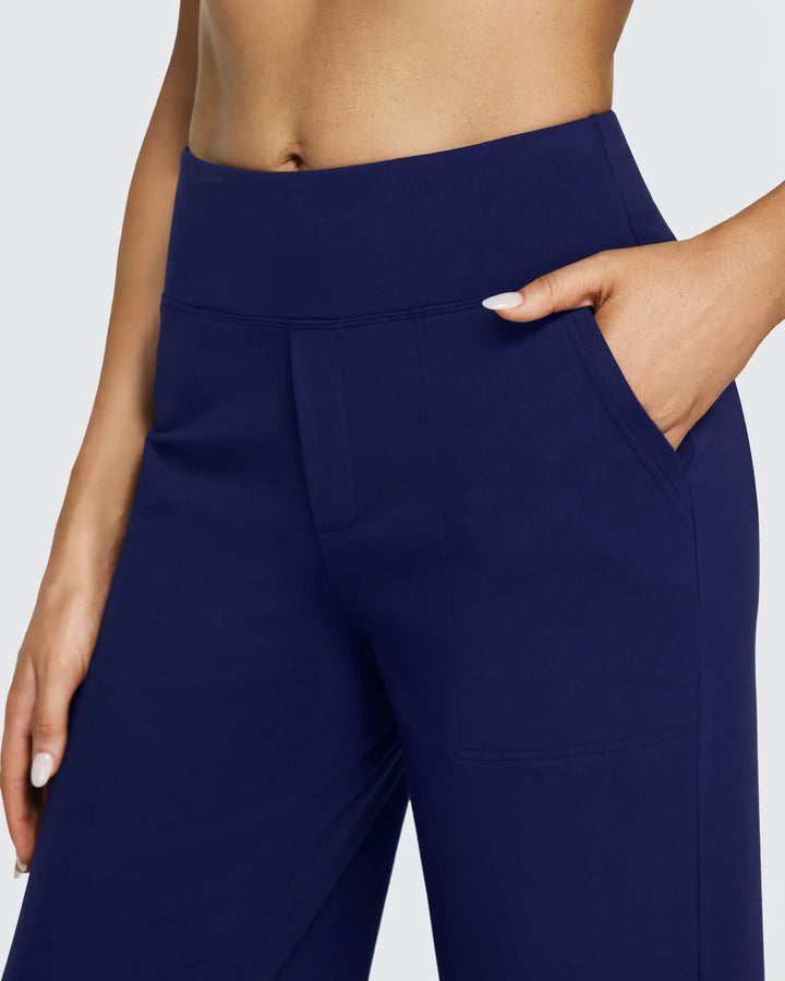 Cristina | Pantalones Mujer Tiro Alto Pierna Ancha con Bolsillos