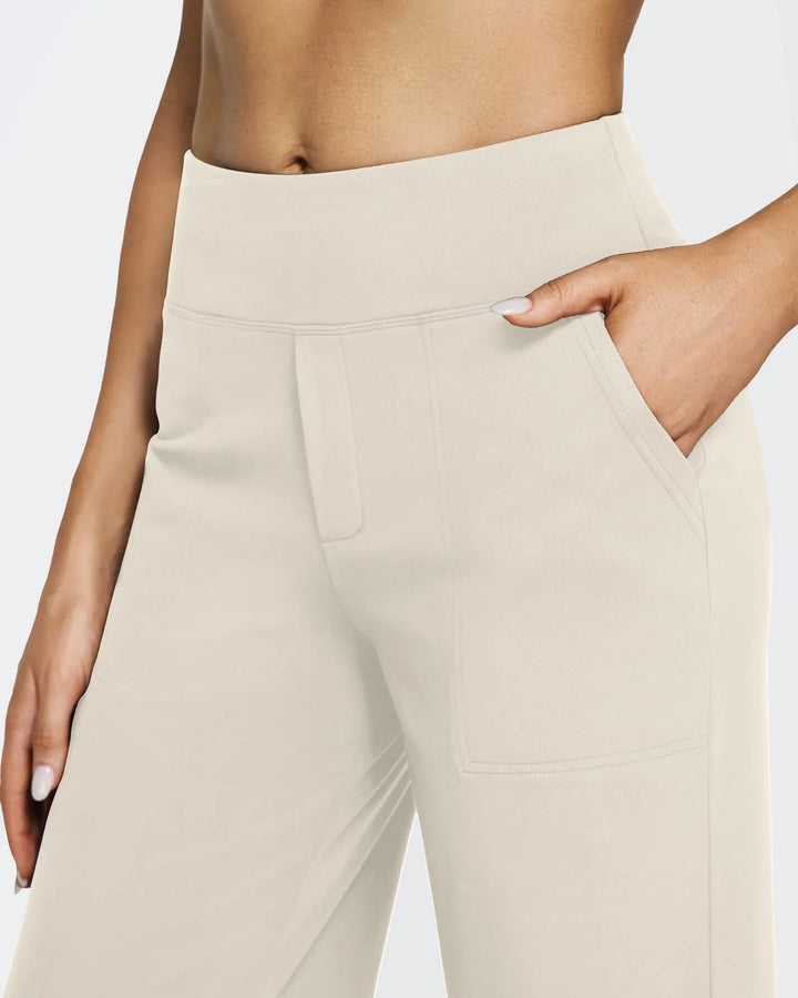 Cristina | Pantalones Mujer Tiro Alto Pierna Ancha con Bolsillos