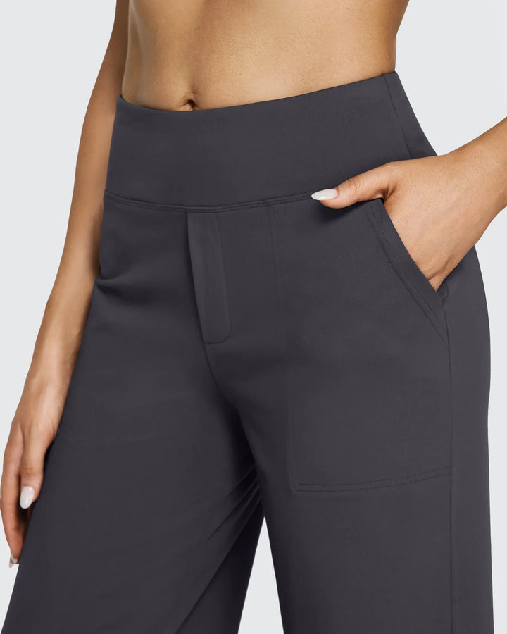 Cristina | Pantalones Mujer Tiro Alto Pierna Ancha con Bolsillos