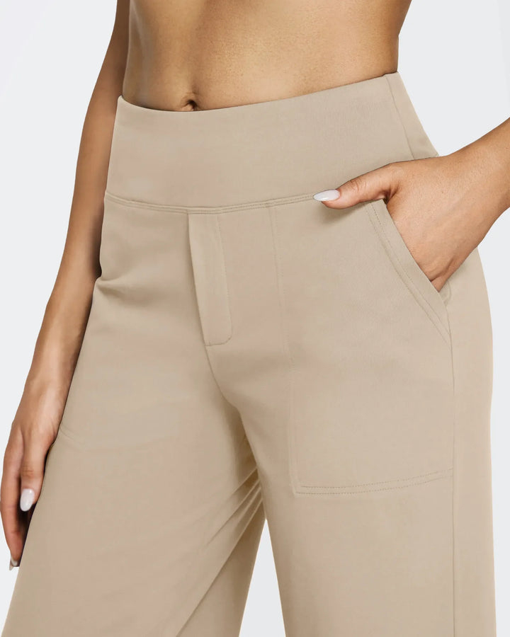 Cristina | Pantalones Mujer Tiro Alto Pierna Ancha con Bolsillos