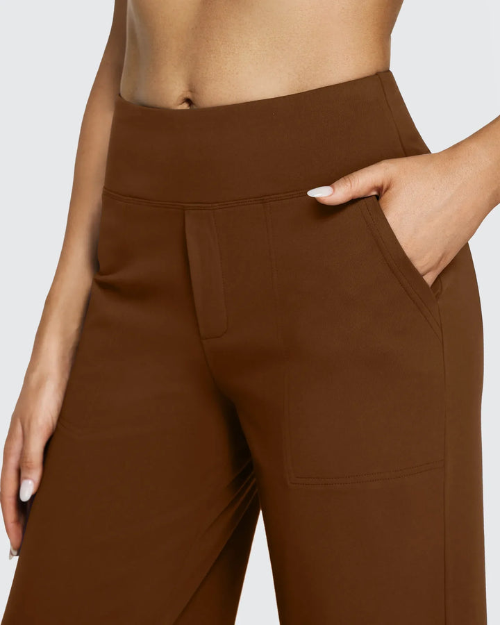 Cristina | Pantalones Mujer Tiro Alto Pierna Ancha con Bolsillos
