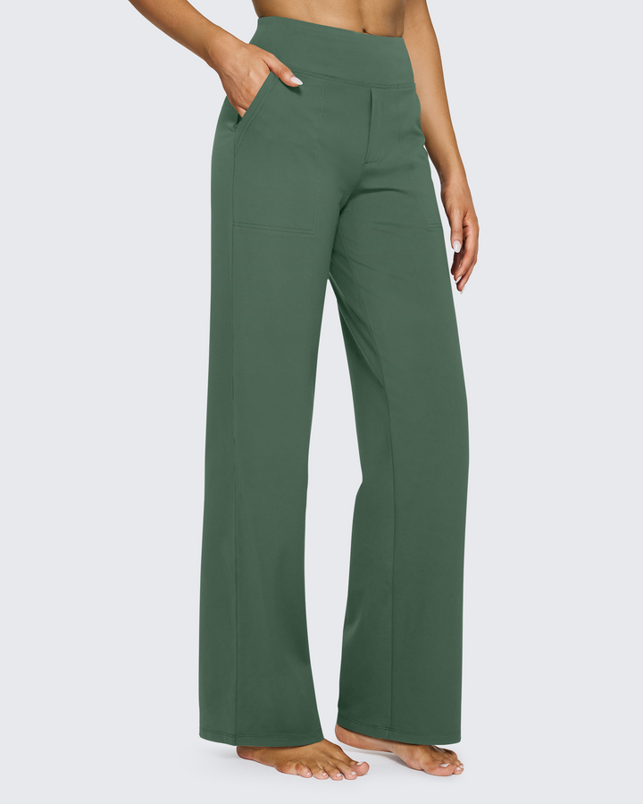 Cristina | Pantalones Mujer Tiro Alto Pierna Ancha con Bolsillos