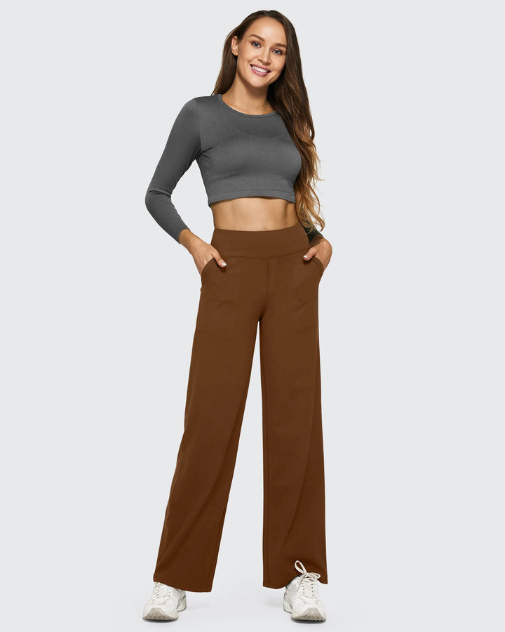 Cristina | Pantalones Mujer Tiro Alto Pierna Ancha con Bolsillos