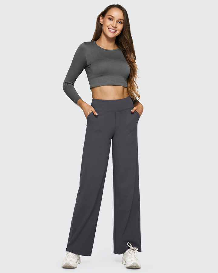 Cristina | Pantalones Mujer Tiro Alto Pierna Ancha con Bolsillos