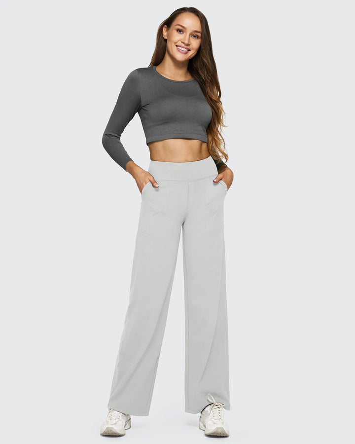 Cristina | Pantalones Mujer Tiro Alto Pierna Ancha con Bolsillos