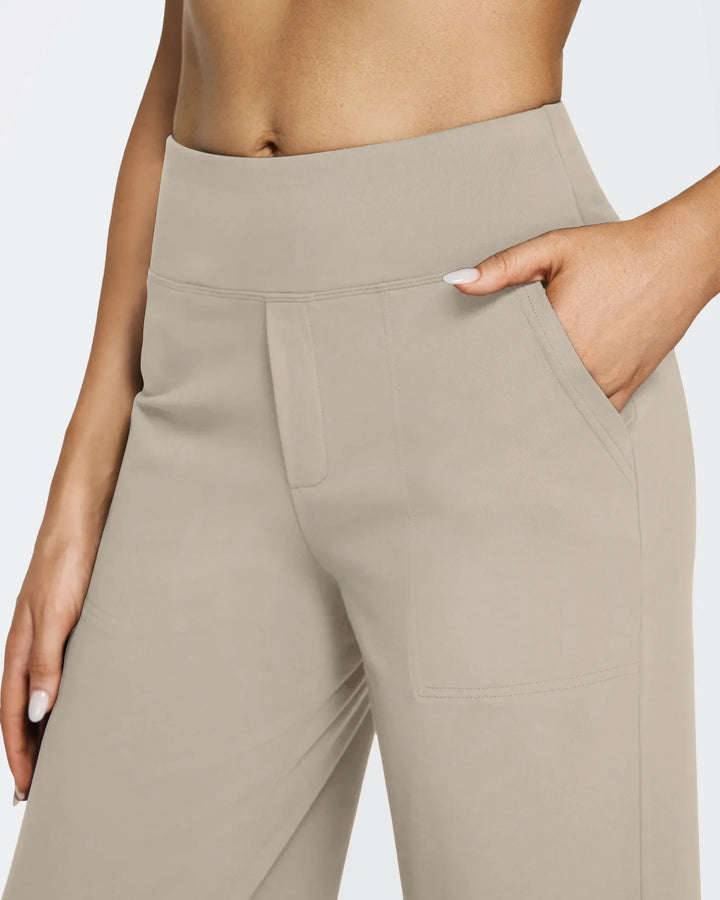 Cristina | Pantalones Mujer Tiro Alto Pierna Ancha con Bolsillos