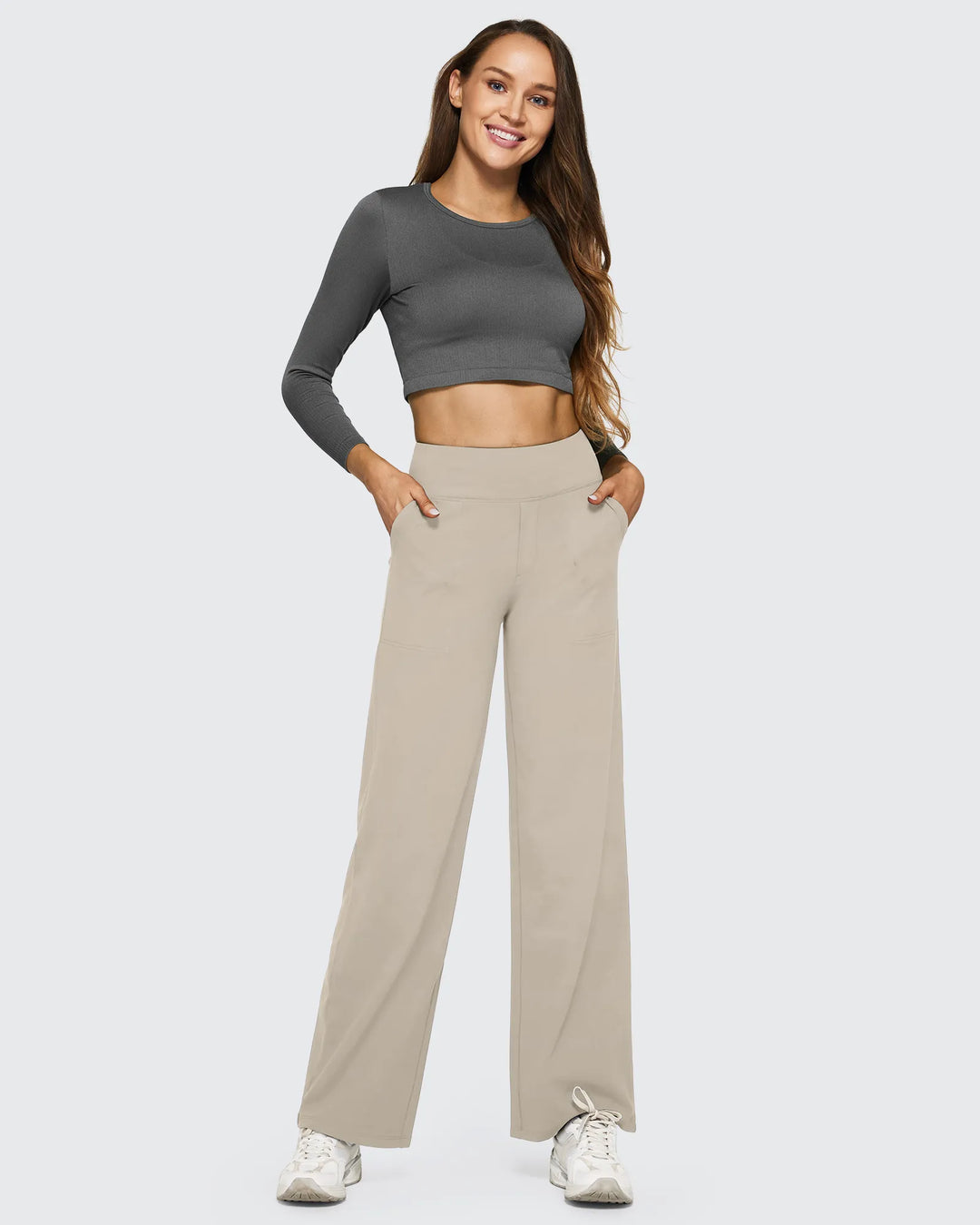 Cristina | Pantalones Mujer Tiro Alto Pierna Ancha con Bolsillos