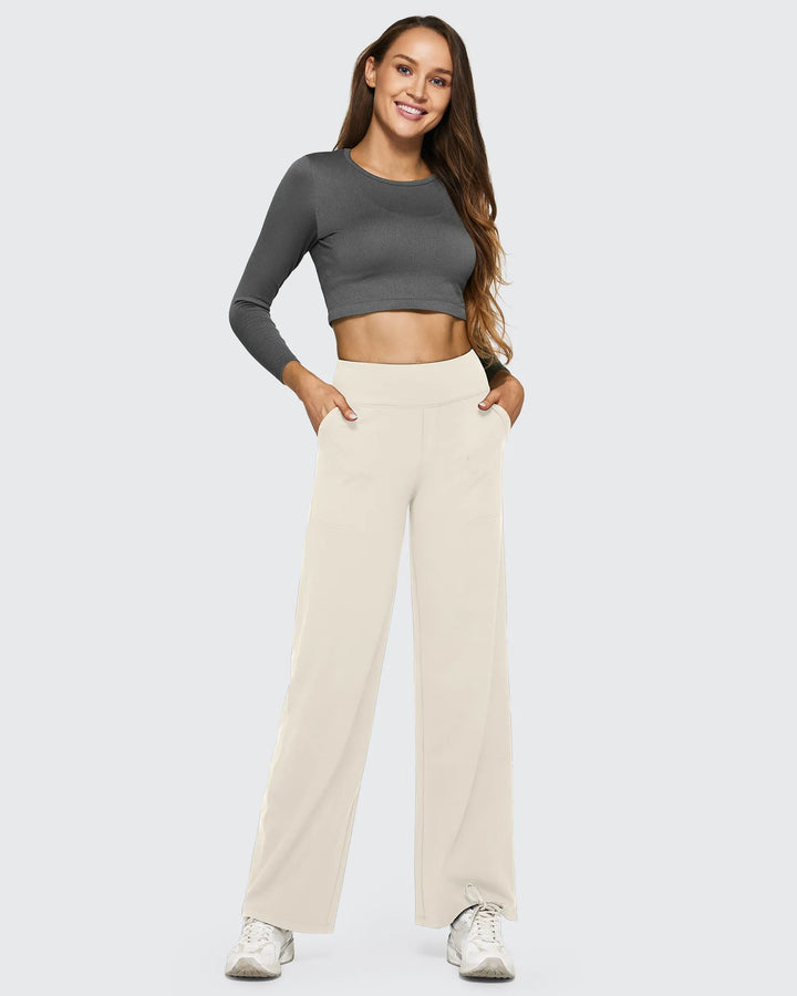 Cristina | Pantalones Mujer Tiro Alto Pierna Ancha con Bolsillos
