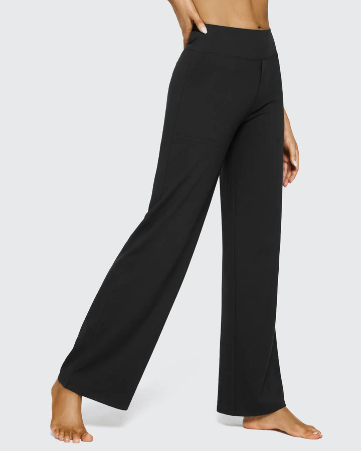 Cristina | Pantalones Mujer Tiro Alto Pierna Ancha con Bolsillos