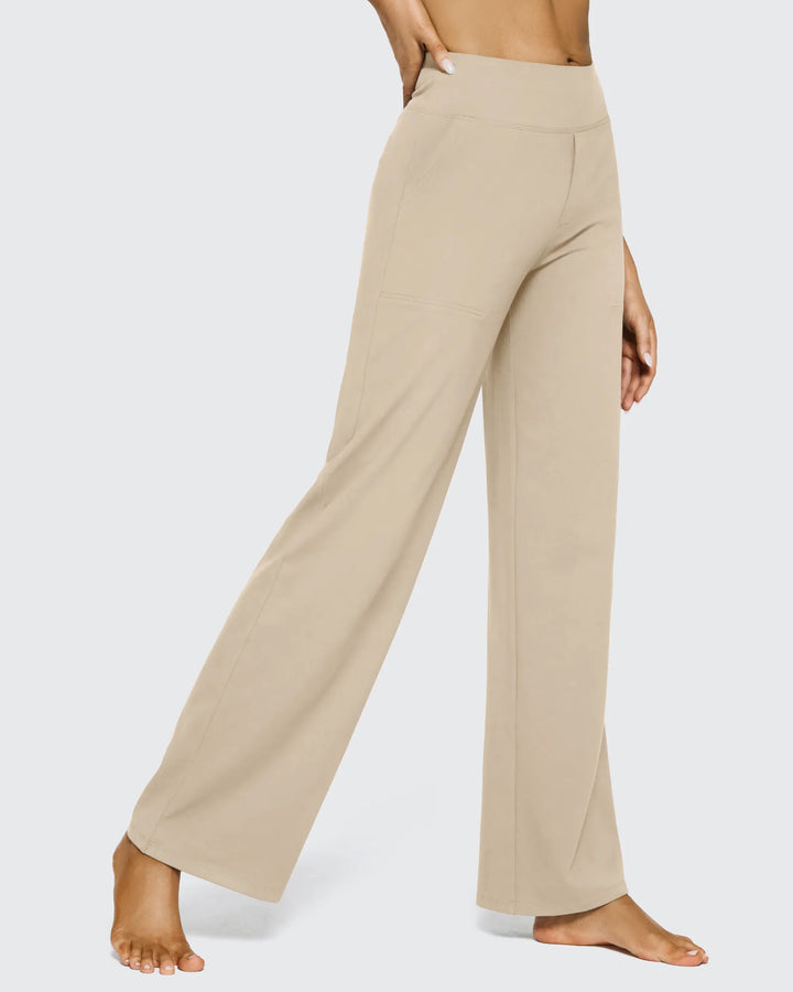 Cristina | Pantalones Mujer Tiro Alto Pierna Ancha con Bolsillos