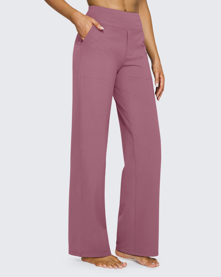 Cristina | Pantalones Mujer Tiro Alto Pierna Ancha con Bolsillos