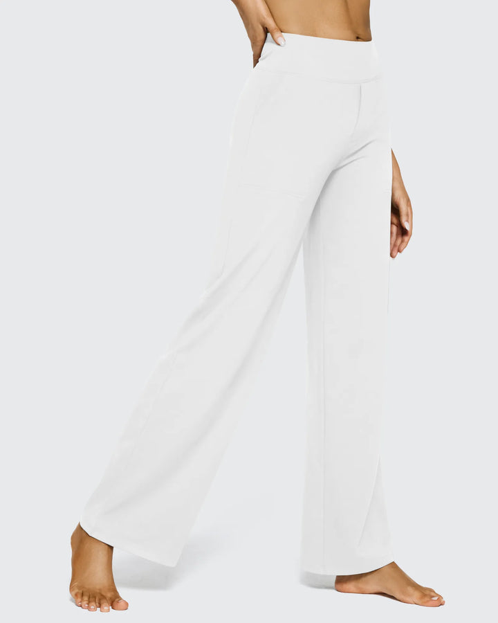 Cristina | Pantalones Mujer Tiro Alto Pierna Ancha con Bolsillos