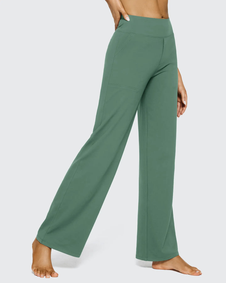 Cristina | Pantalones Mujer Tiro Alto Pierna Ancha con Bolsillos