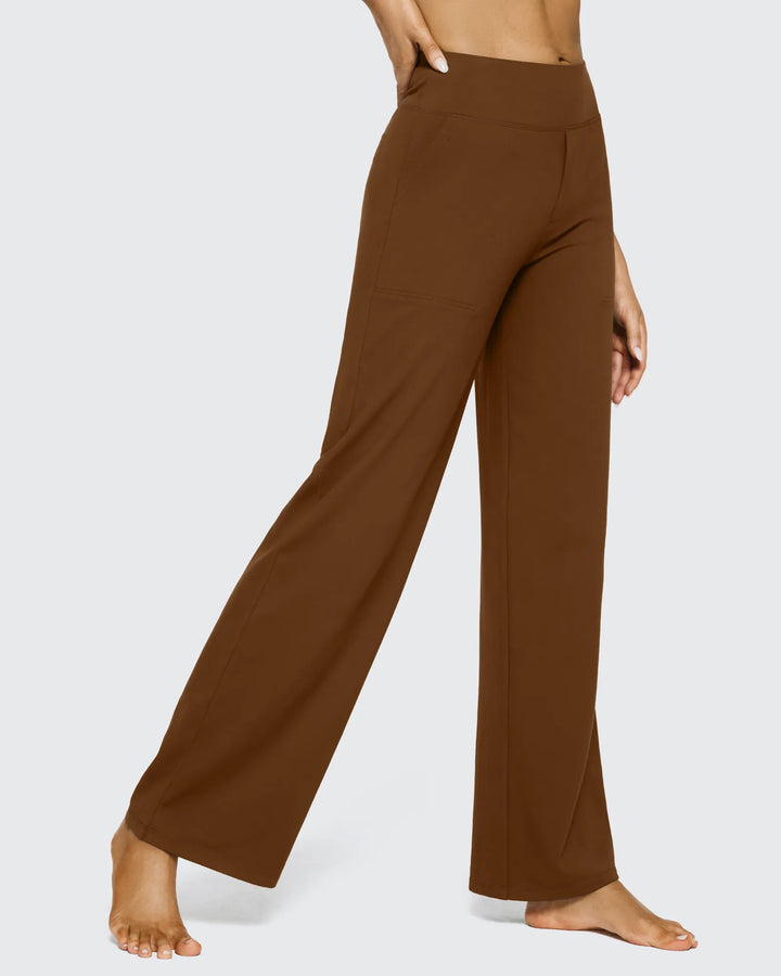 Cristina | Pantalones Mujer Tiro Alto Pierna Ancha con Bolsillos