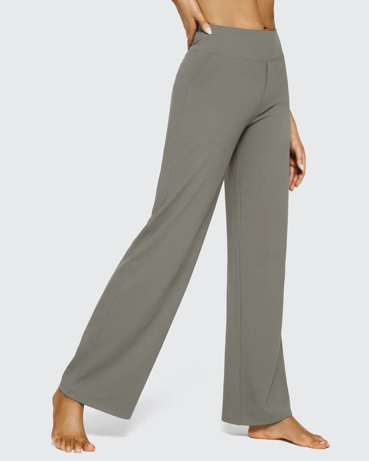 Cristina | Pantalones Mujer Tiro Alto Pierna Ancha con Bolsillos