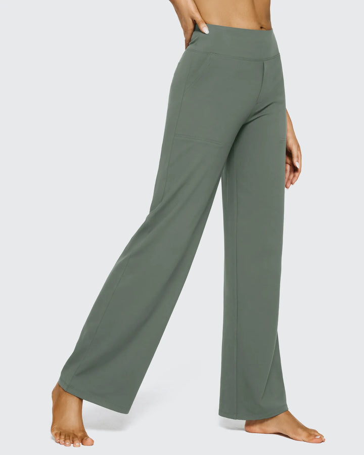 Cristina | Pantalones Mujer Tiro Alto Pierna Ancha con Bolsillos