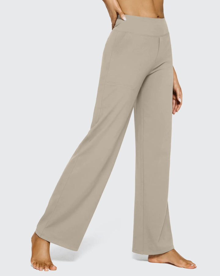 Cristina | Pantalones Mujer Tiro Alto Pierna Ancha con Bolsillos