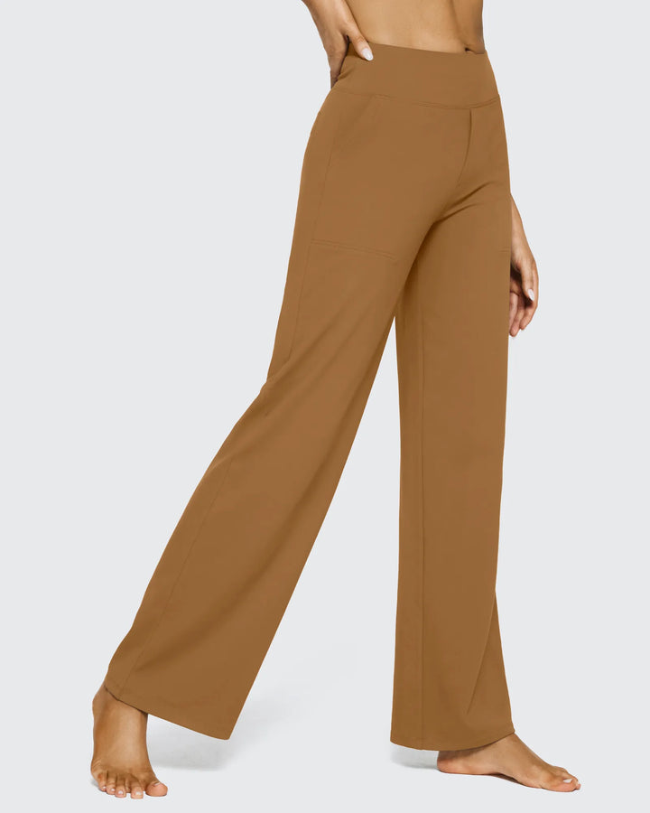 Cristina | Pantalones Mujer Tiro Alto Pierna Ancha con Bolsillos