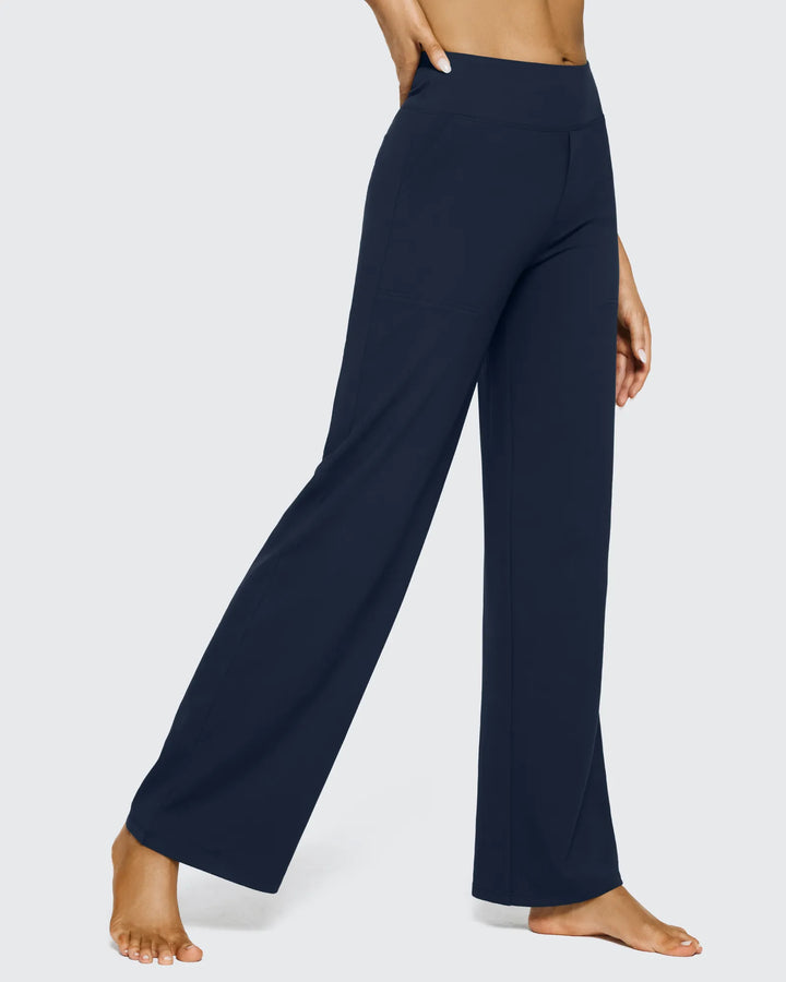 Cristina | Pantalones Mujer Tiro Alto Pierna Ancha con Bolsillos