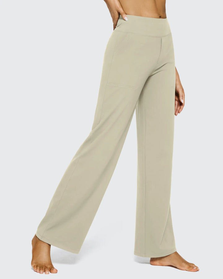 Cristina | Pantalones Mujer Tiro Alto Pierna Ancha con Bolsillos
