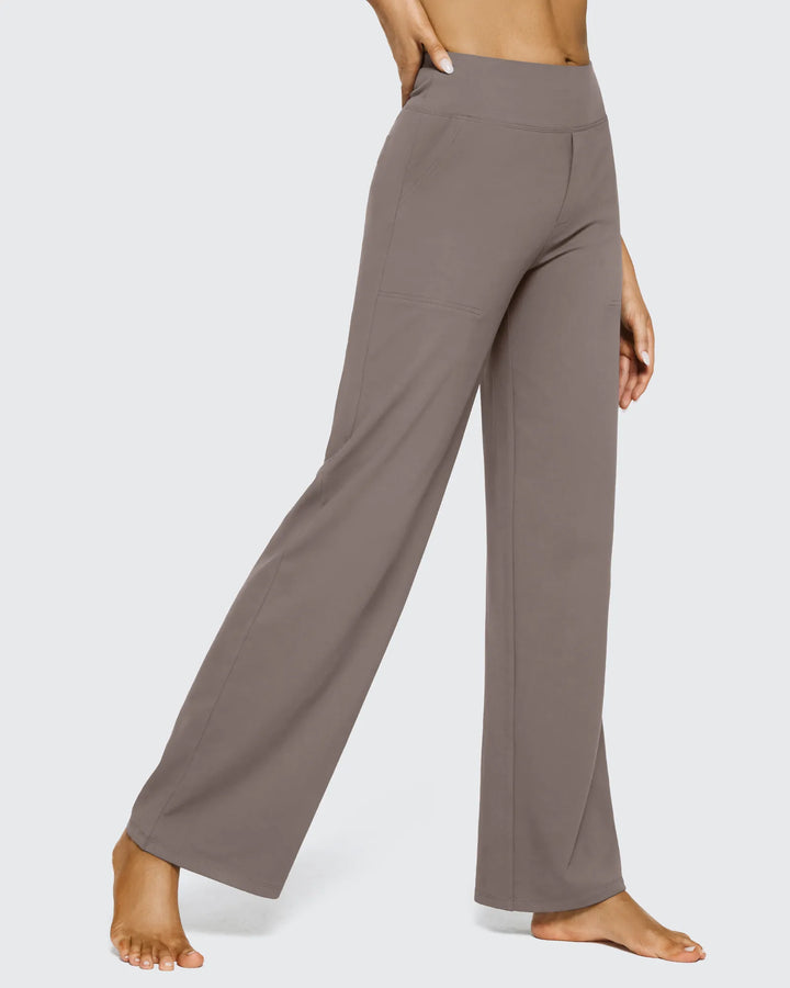 Cristina | Pantalones Mujer Tiro Alto Pierna Ancha con Bolsillos