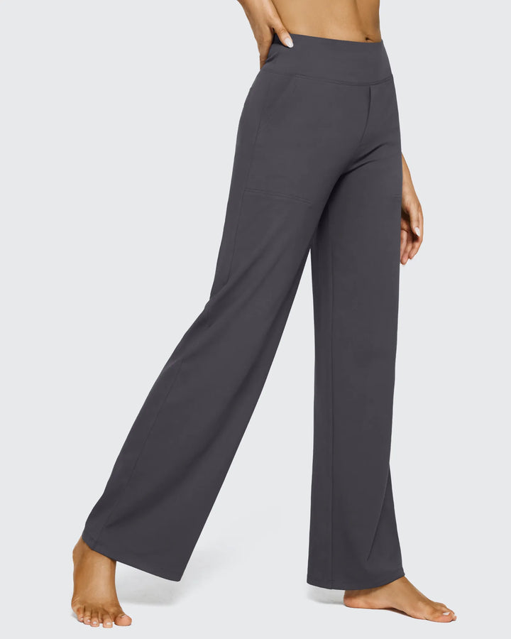 Cristina | Pantalones Mujer Tiro Alto Pierna Ancha con Bolsillos