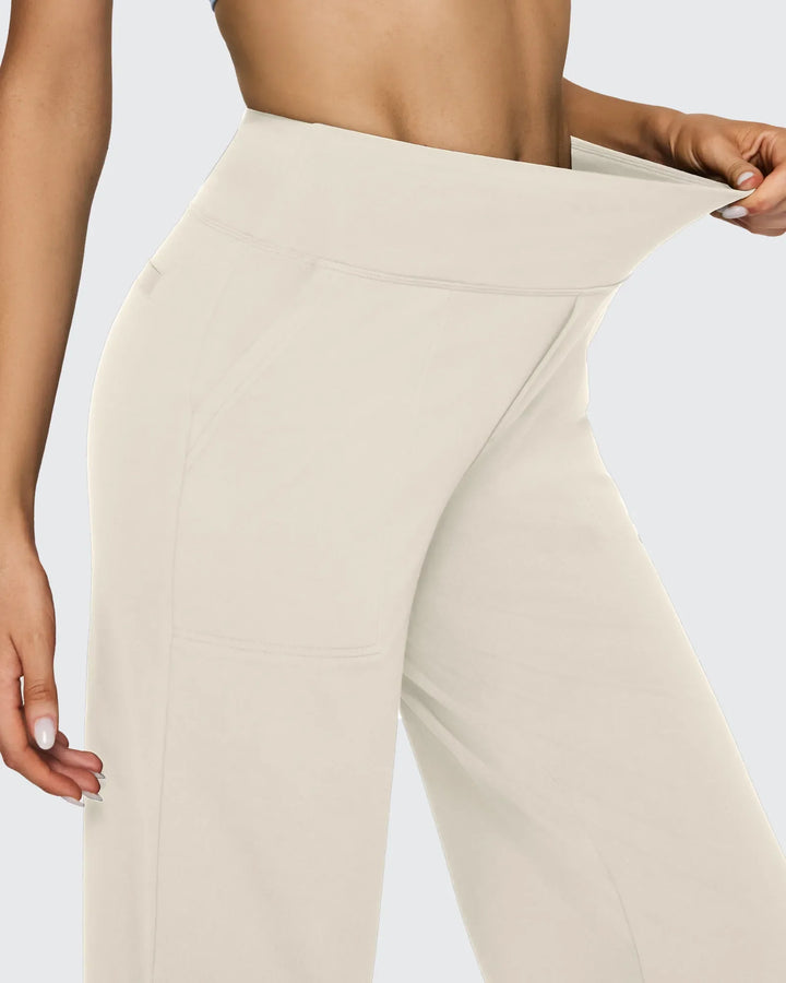 Cristina | Pantalones Mujer Tiro Alto Pierna Ancha con Bolsillos