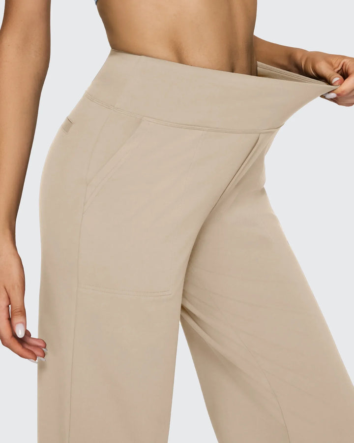 Cristina | Pantalones Mujer Tiro Alto Pierna Ancha con Bolsillos