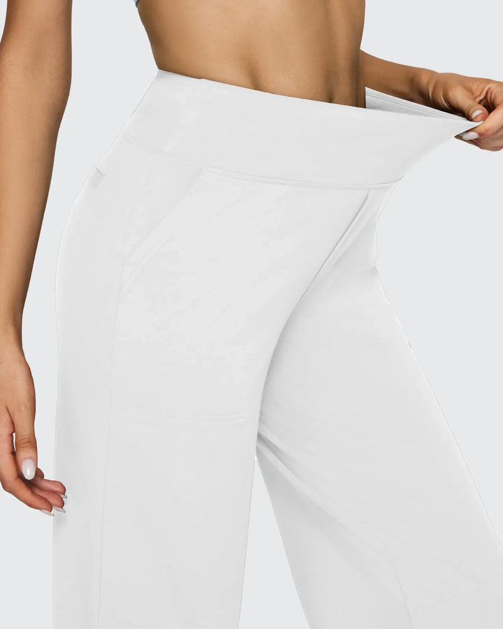 Cristina | Pantalones Mujer Tiro Alto Pierna Ancha con Bolsillos