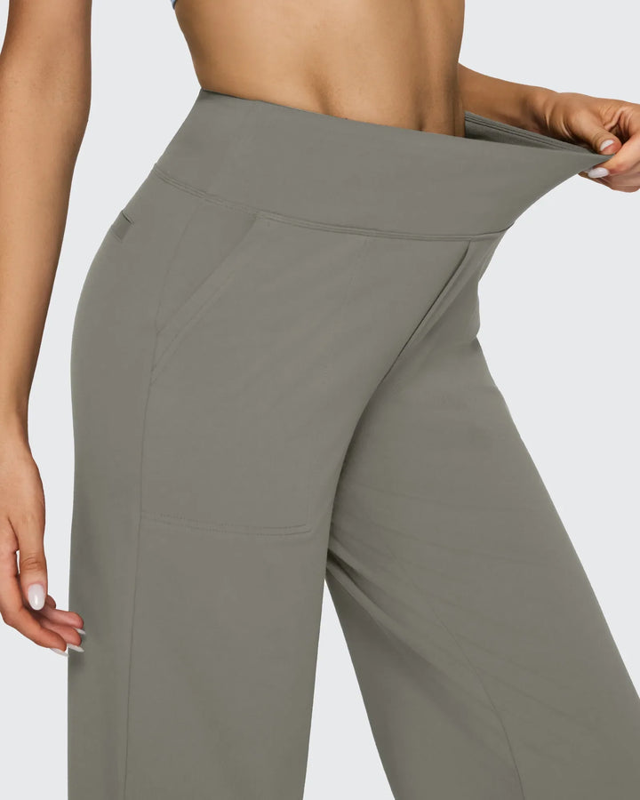 Cristina | Pantalones Mujer Tiro Alto Pierna Ancha con Bolsillos