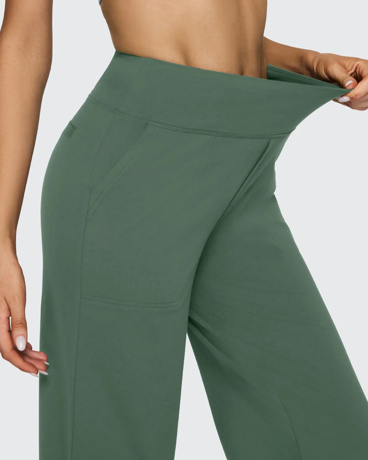 Cristina | Pantalones Mujer Tiro Alto Pierna Ancha con Bolsillos