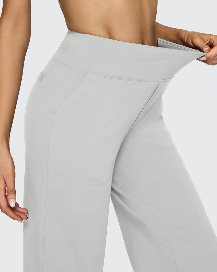 Cristina | Pantalones Mujer Tiro Alto Pierna Ancha con Bolsillos