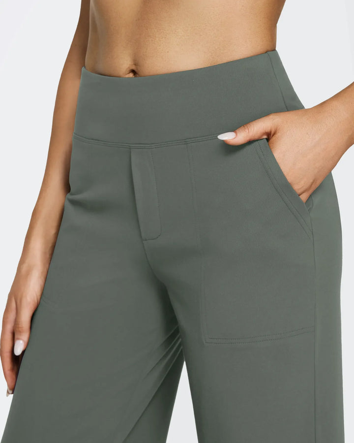 Cristina | Pantalones Mujer Tiro Alto Pierna Ancha con Bolsillos