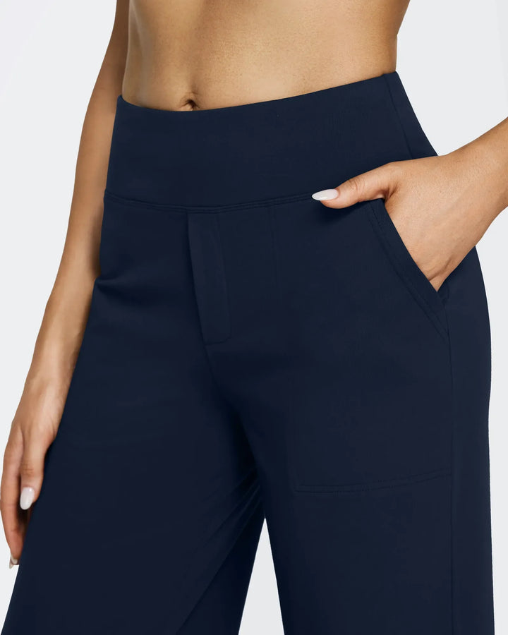 Cristina | Pantalones Mujer Tiro Alto Pierna Ancha con Bolsillos