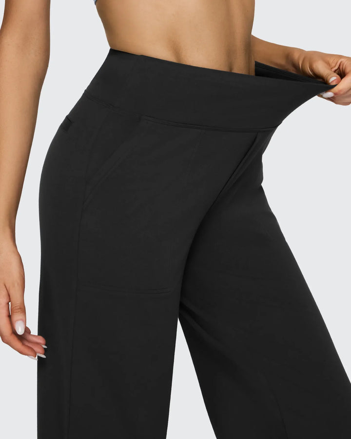 Cristina | Pantalones Mujer Tiro Alto Pierna Ancha con Bolsillos