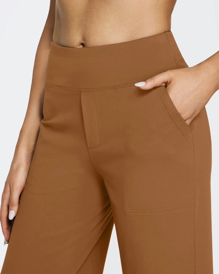 Cristina | Pantalones Mujer Tiro Alto Pierna Ancha con Bolsillos